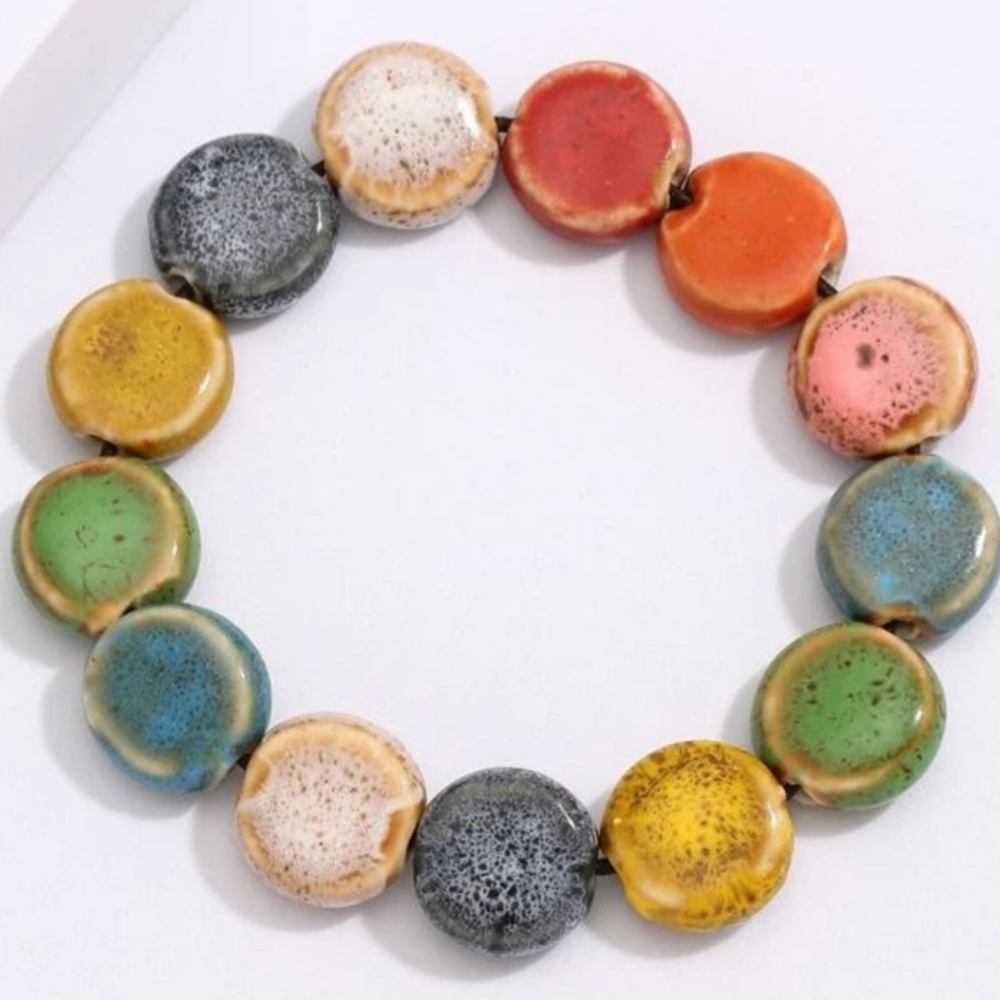 Boho Color Block Distressed Ceramic Bracelet